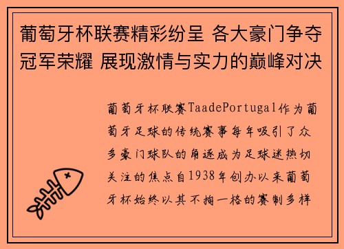 葡萄牙杯联赛精彩纷呈 各大豪门争夺冠军荣耀 展现激情与实力的巅峰对决