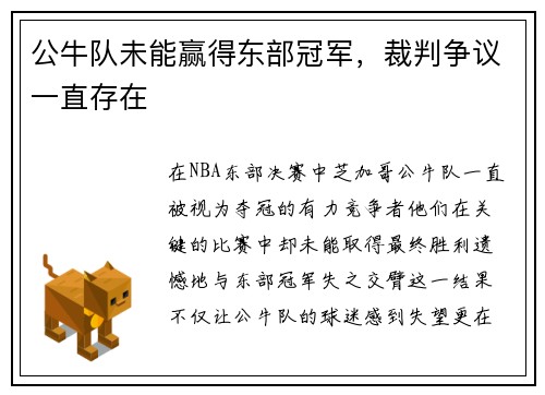公牛队未能赢得东部冠军，裁判争议一直存在